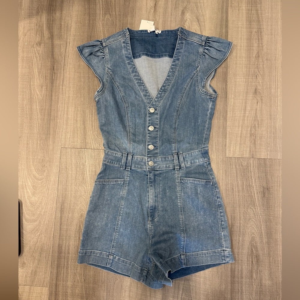 PAIGE Denim Short-Sleeve Romper in Blue